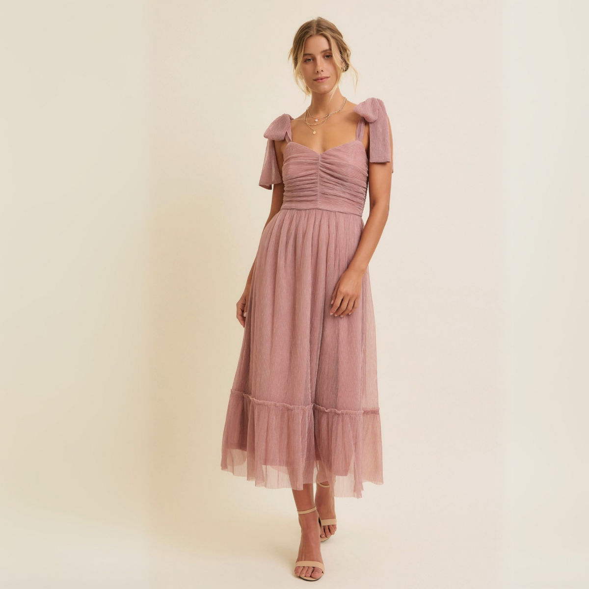 Soft Pink Metallic Holiday Dress- CLEARANCE