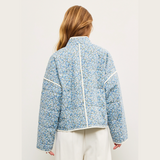 Blue Printed Floral Quilt Puffer Jacket