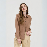 Rib Knit Exposed Seam Button Up Shacket Mocha