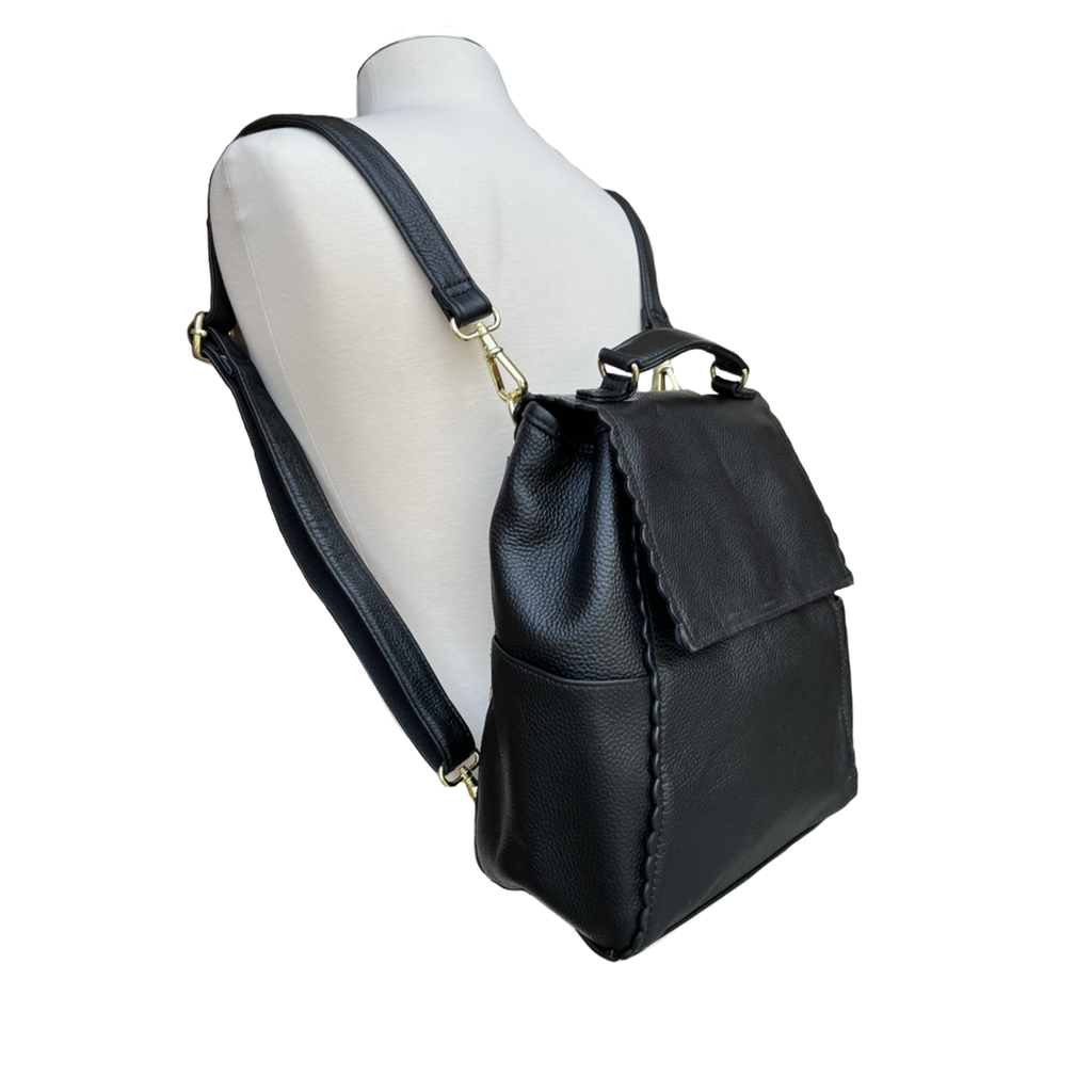 Top grain cowhide leather back pack crossbody shoulder bag