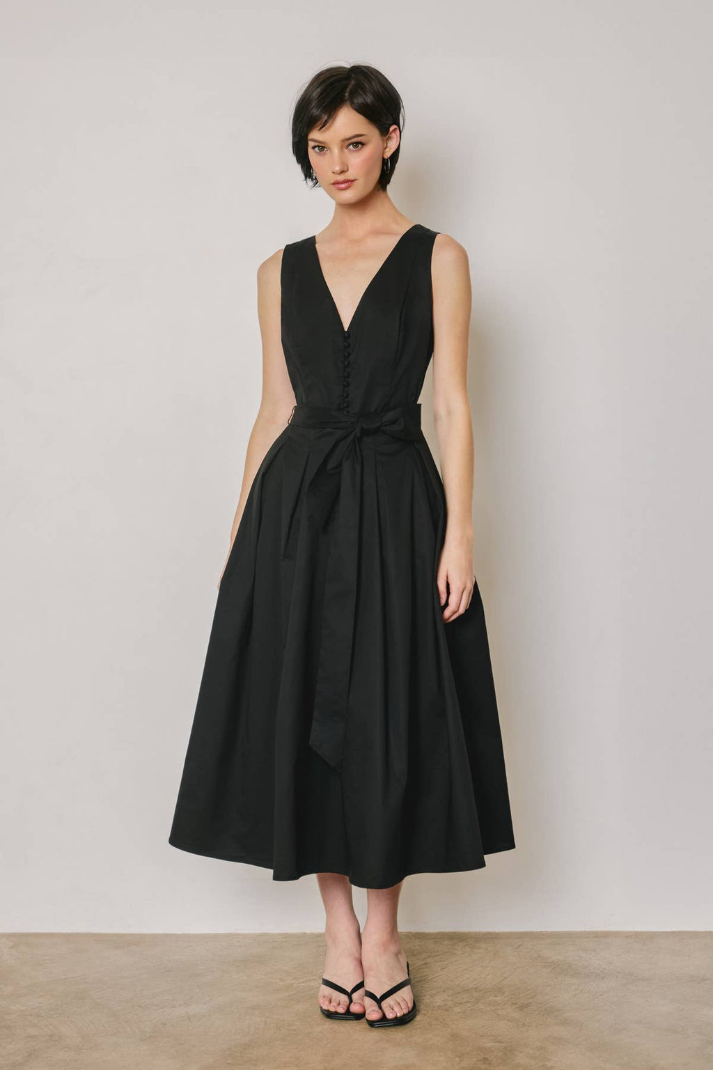 Cotton Poplin Tulle Structured Midi Dress