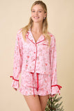 Christmas Print Pajama Set With Contrast Binding