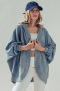 Washed Waffle Knit Hooded Cardigan