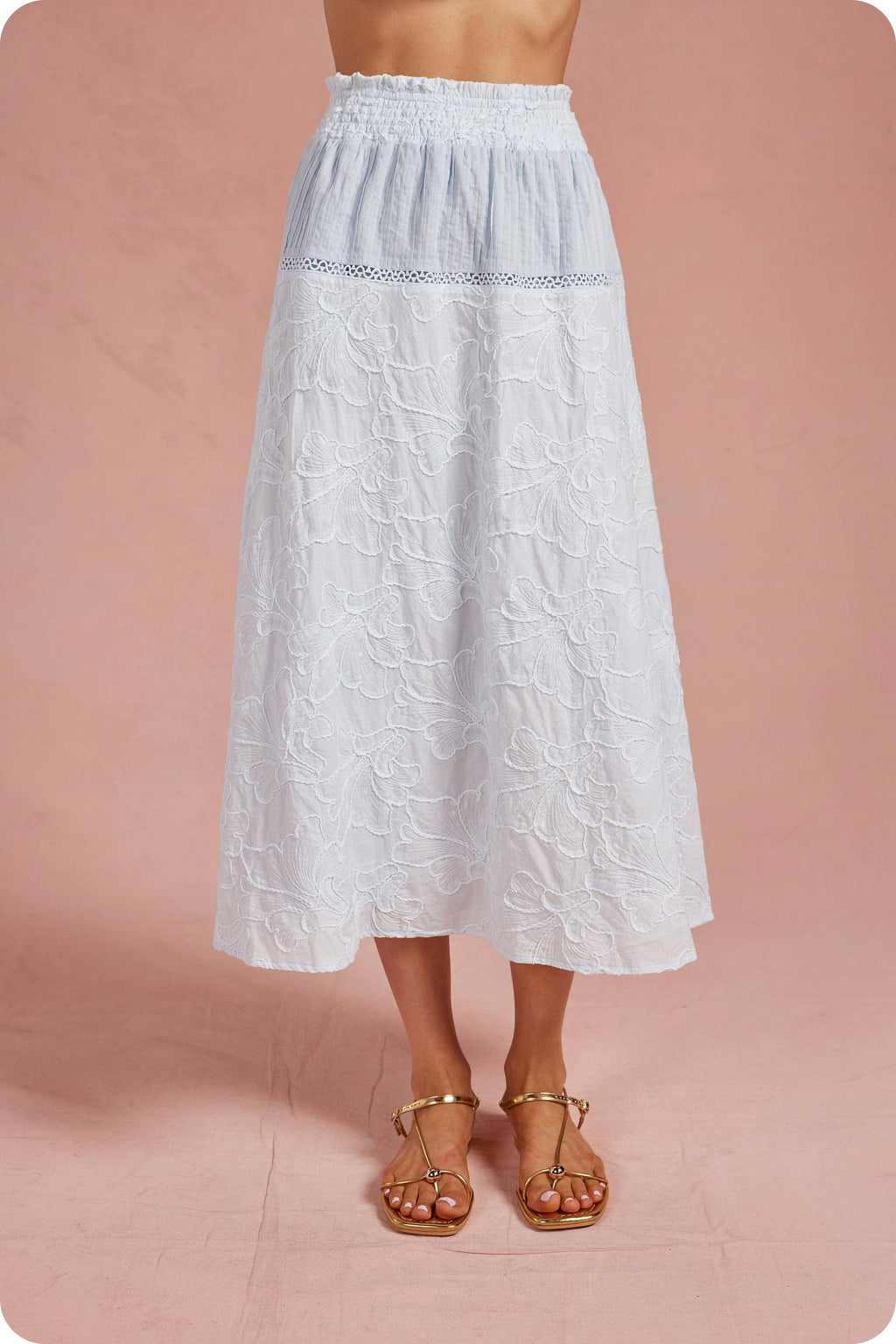 Floral Embroidery Cotton Lace Trim Top