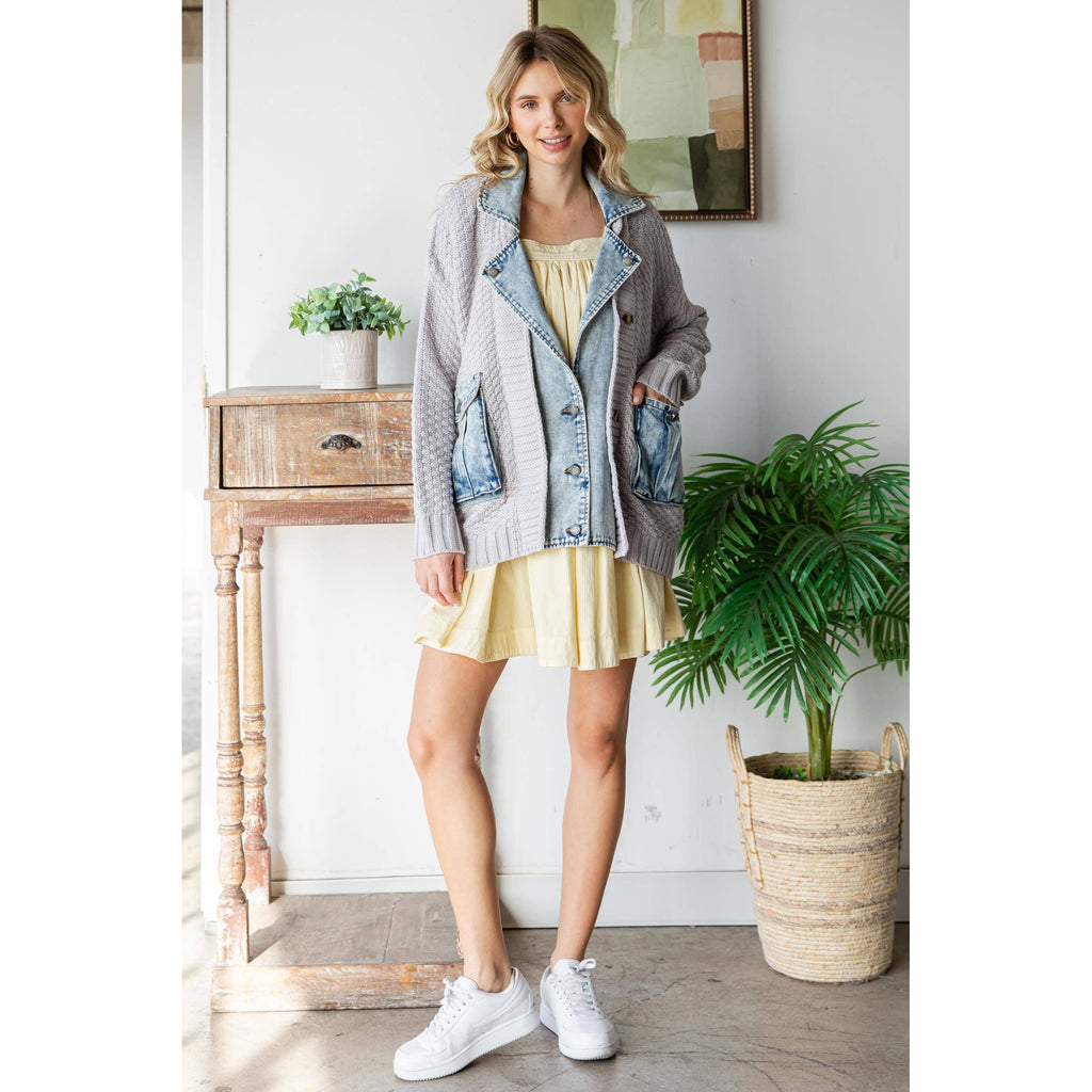 Knit Body Denim Layerd Jacket