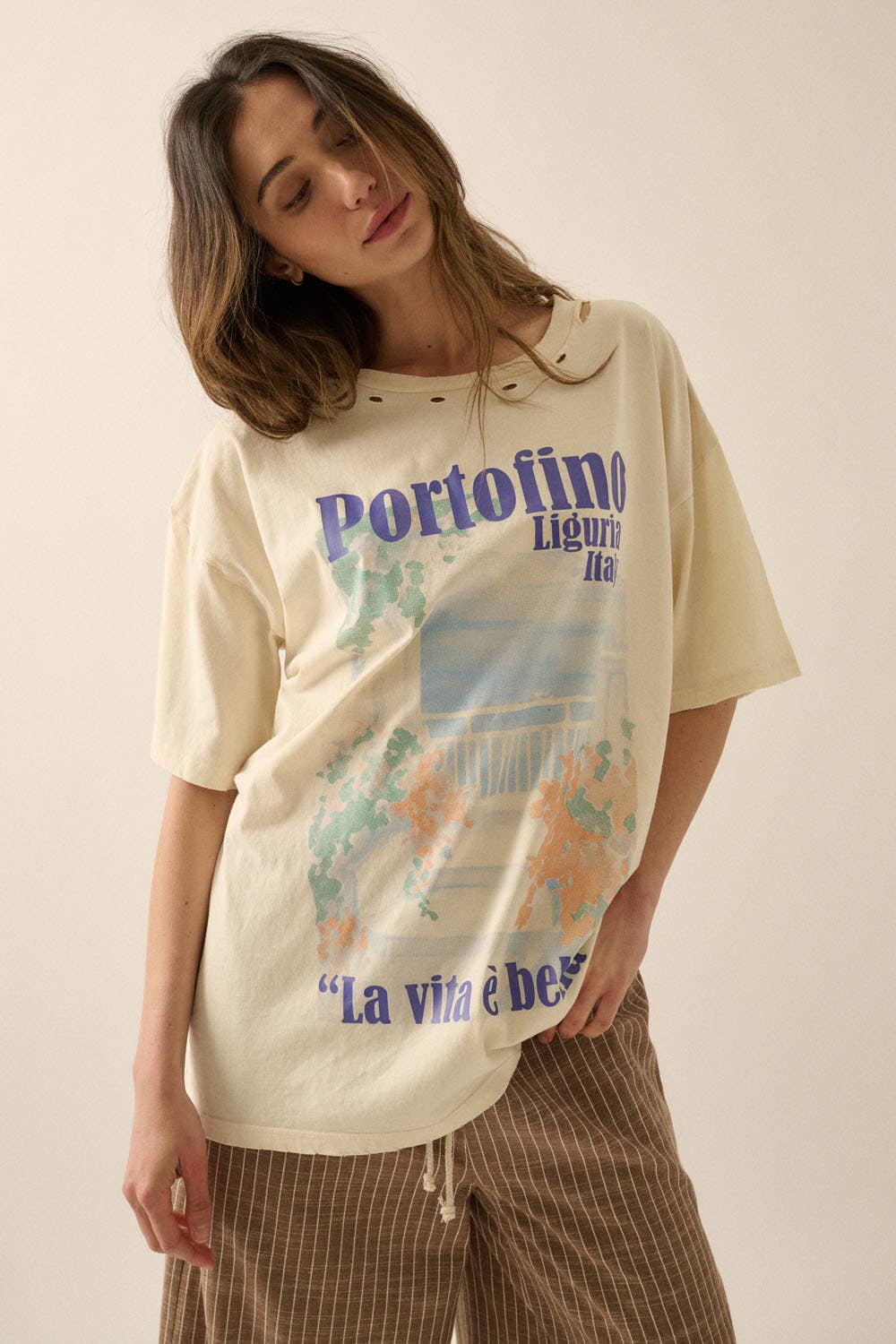 Portofino Italy Distressed Oversize Graphic Tee