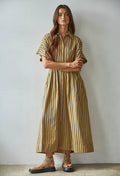 Summer Striped Collar Button-Down Flare Dress