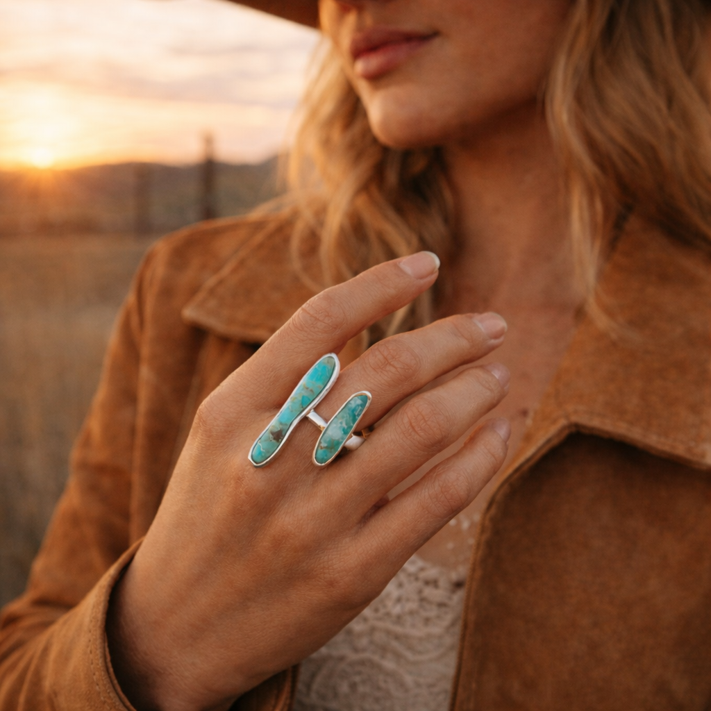 Size Adjustable Turquoise and Sterling Silver RIng
