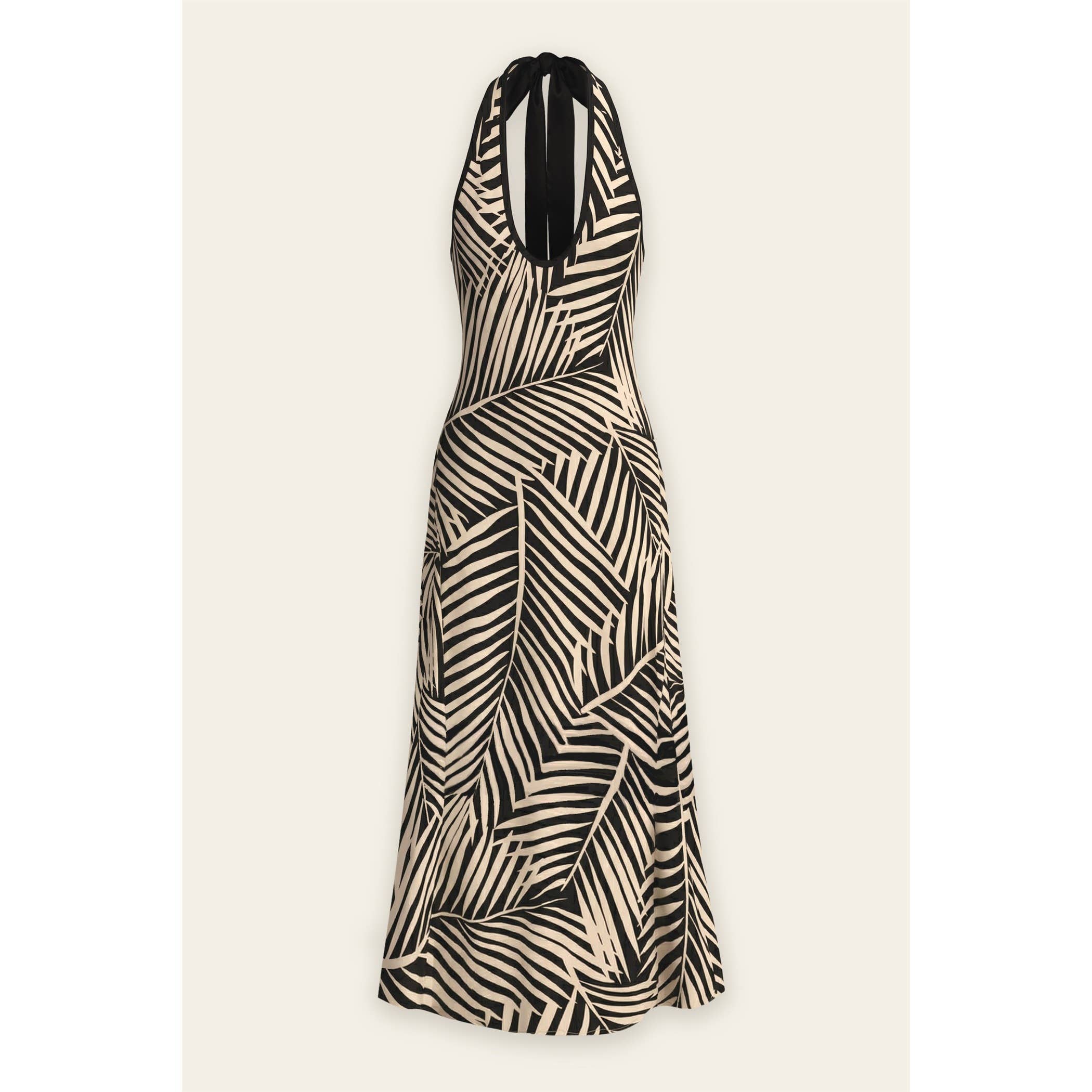 Jolie Tropical Leaf Halter Maxi Dress