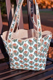 Clancy Orange Floral Scalloped Tote Bag