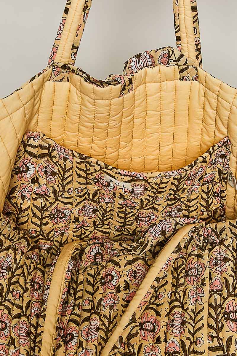 Ribbon-Tie Quilted Floral Jumbo Tote Bag