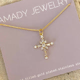 Cross Charm Pendant Glass Gold Plated 18k Gold Filled Chain
