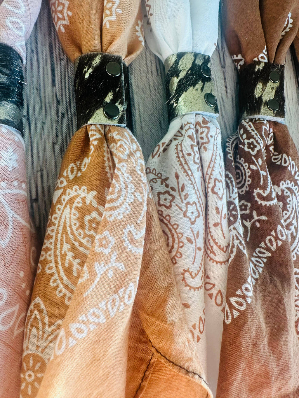 Terracotta Hues Hand Dyed Bandanas With Leather Slides