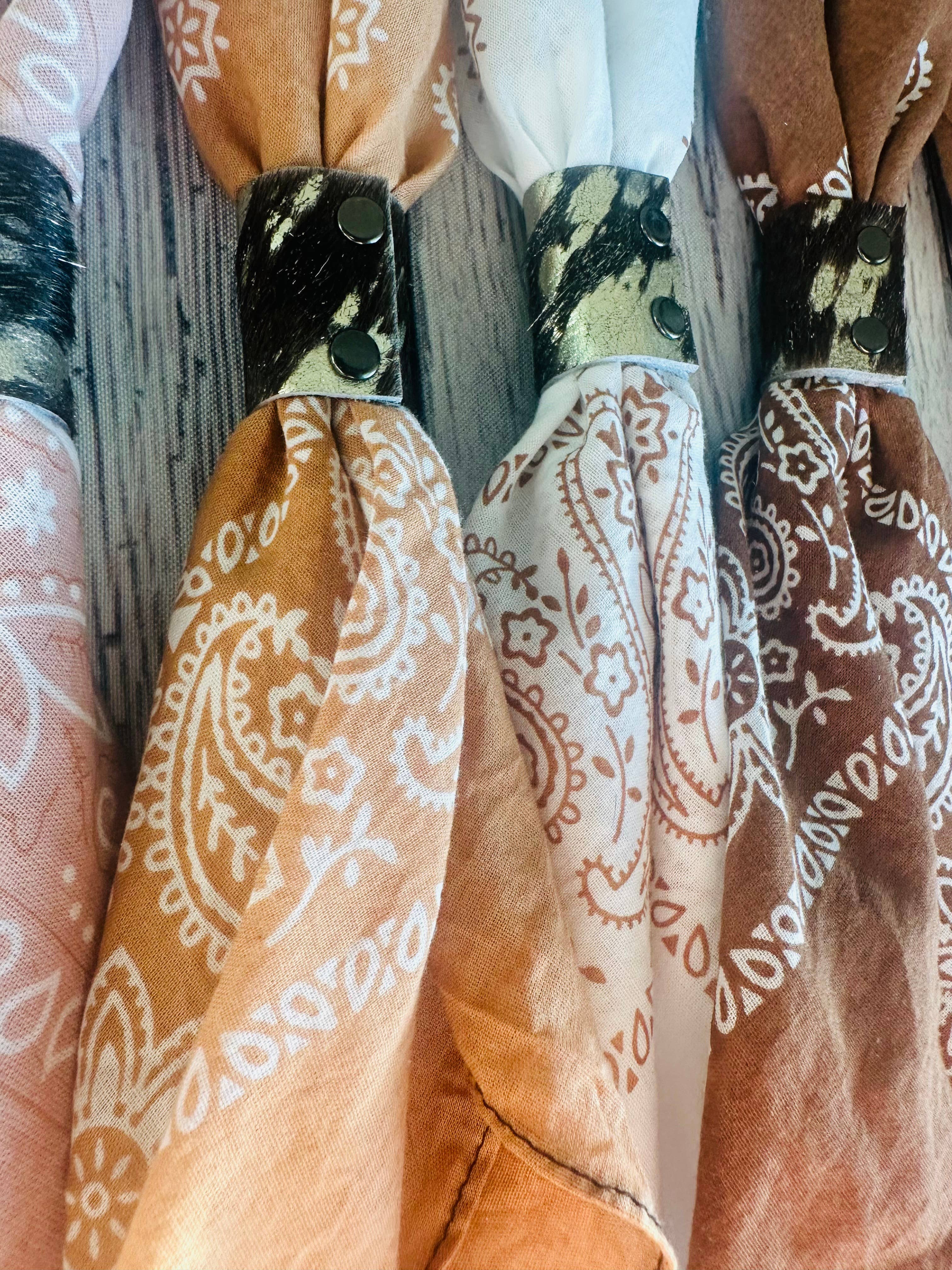 Terracotta Hues Hand Dyed Bandanas With Leather Slides