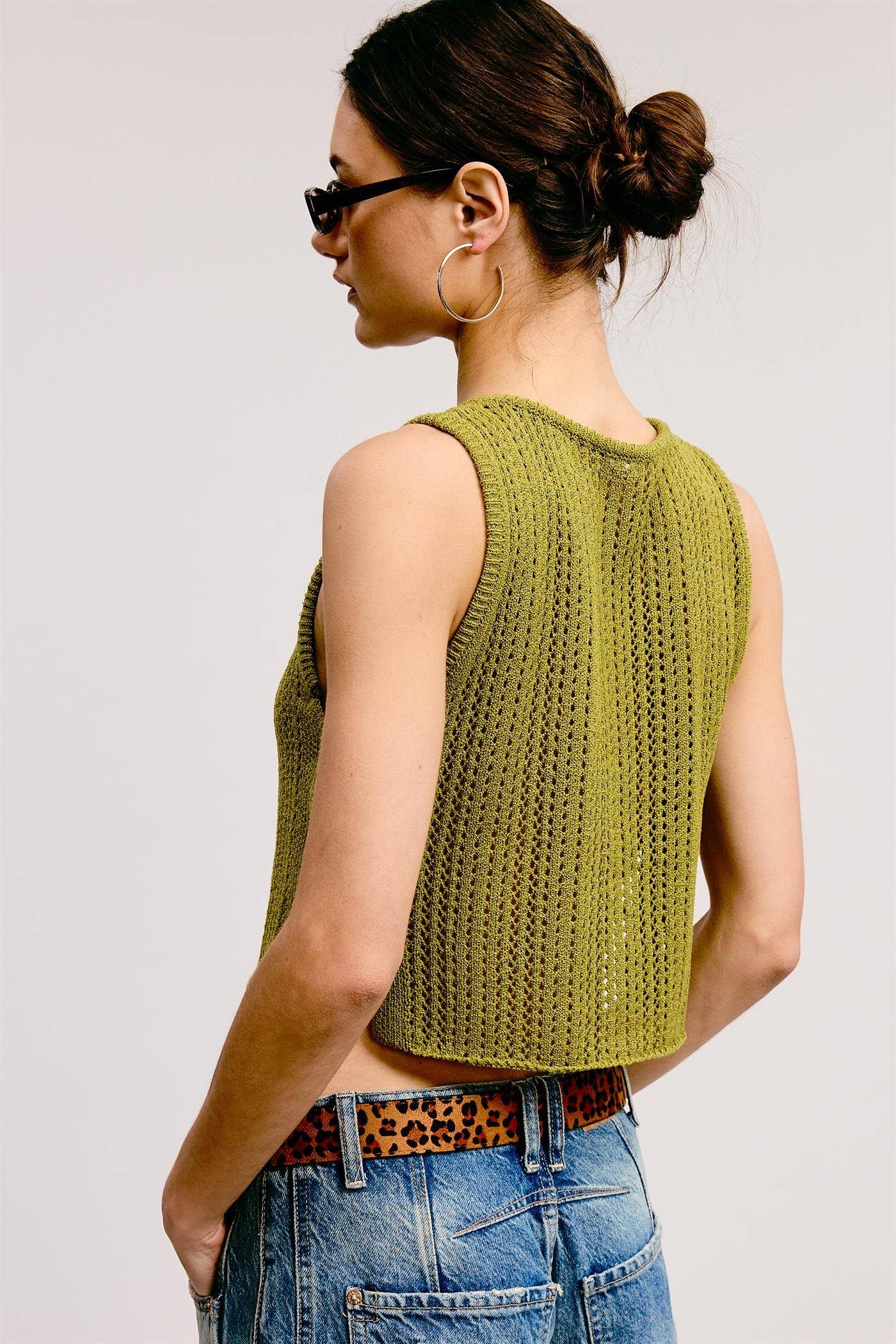 Crochet Knit Tank Top with Side O-Ring Detail