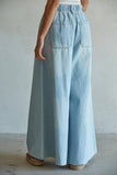 Denim Drawstring Waist Band Wide Leg Pants