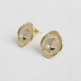 Artistic Floral Oil Painting Drop Earrings