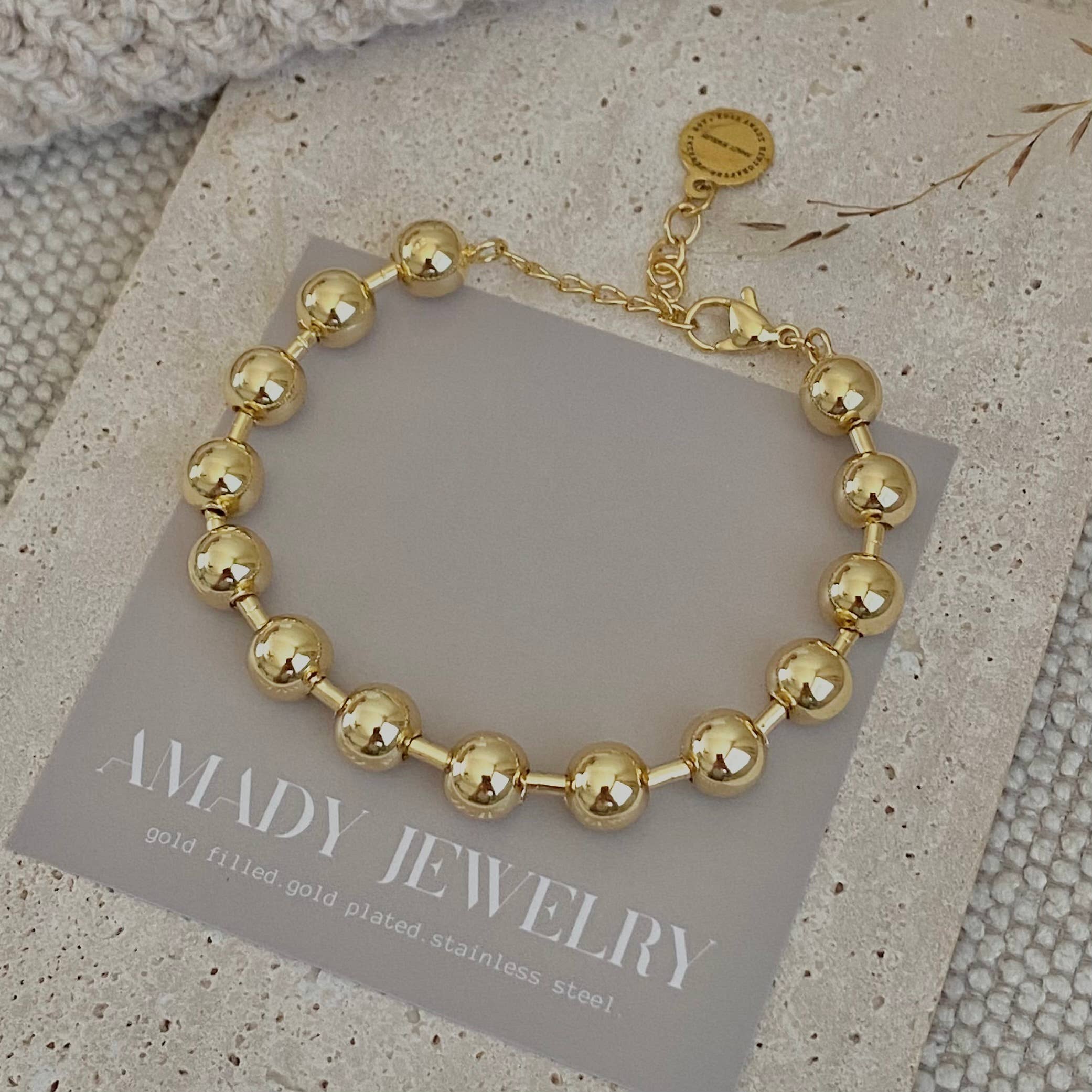 Military Satellite Chain Beaded Bracelet 18k Gold Plated