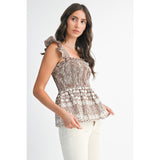 GINGHAM SMOCKED PEPLUM TOP
