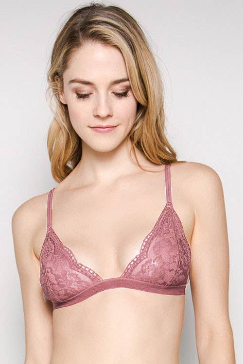 Floral Sheer Lace Triangle Lowcut Mesh Lined Bralette