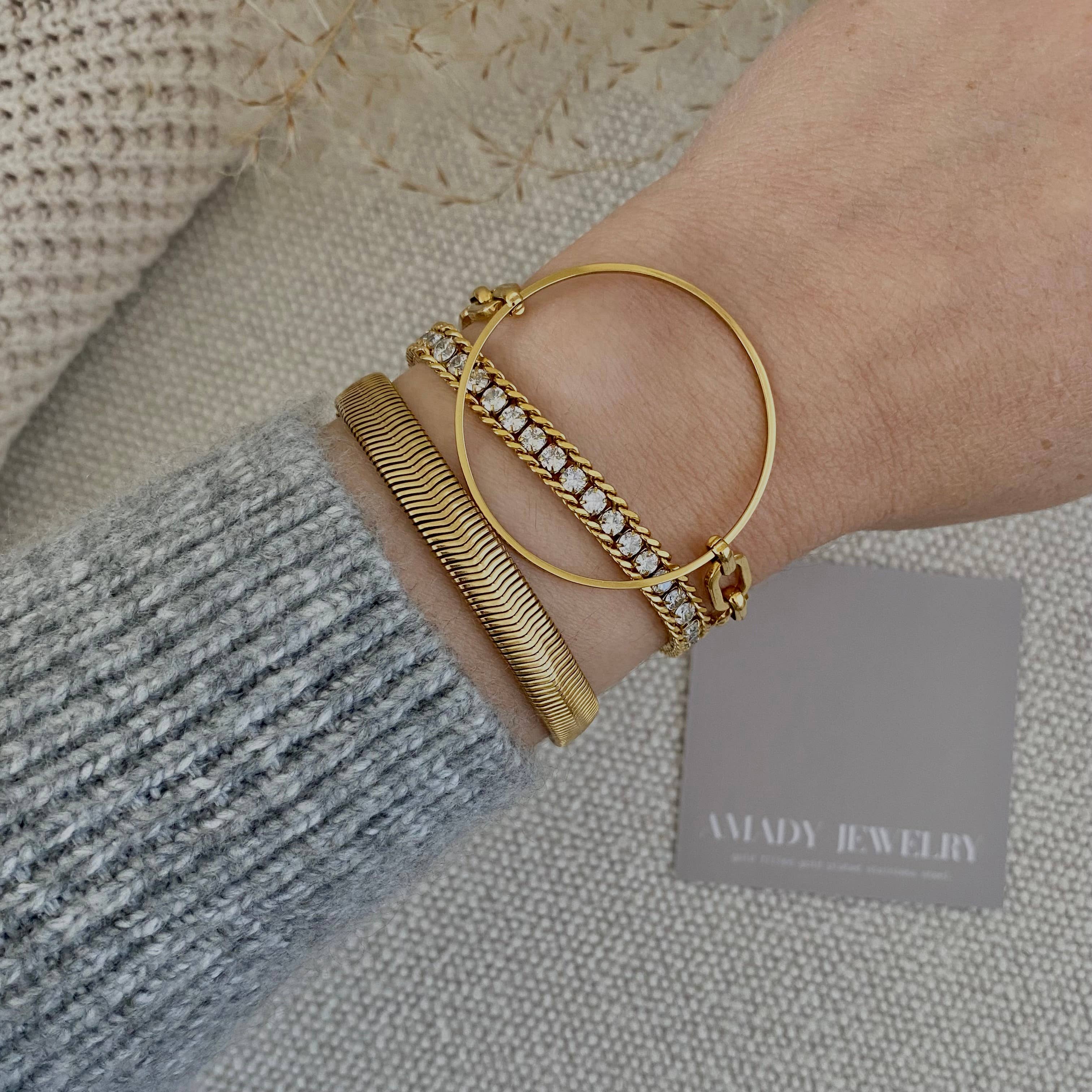 Braided chain and rhinestones tennis bracelet 18k GP