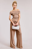 Off Shoulder Pants Set with Ruched Top