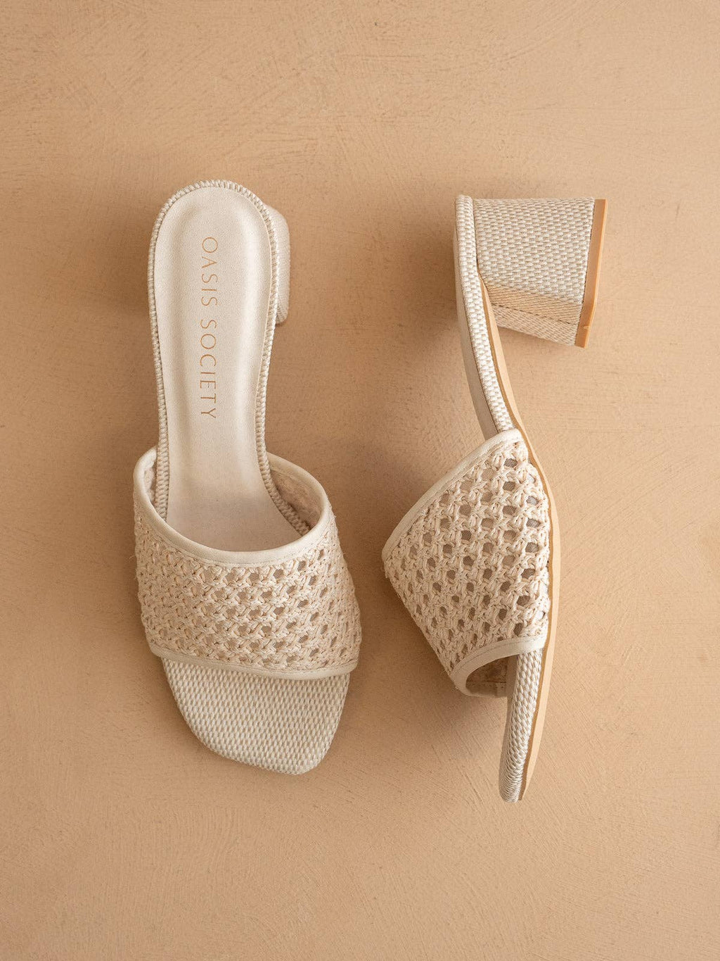 The Sharon | Ivory Textured Raffia Block Heel Slide Sandal