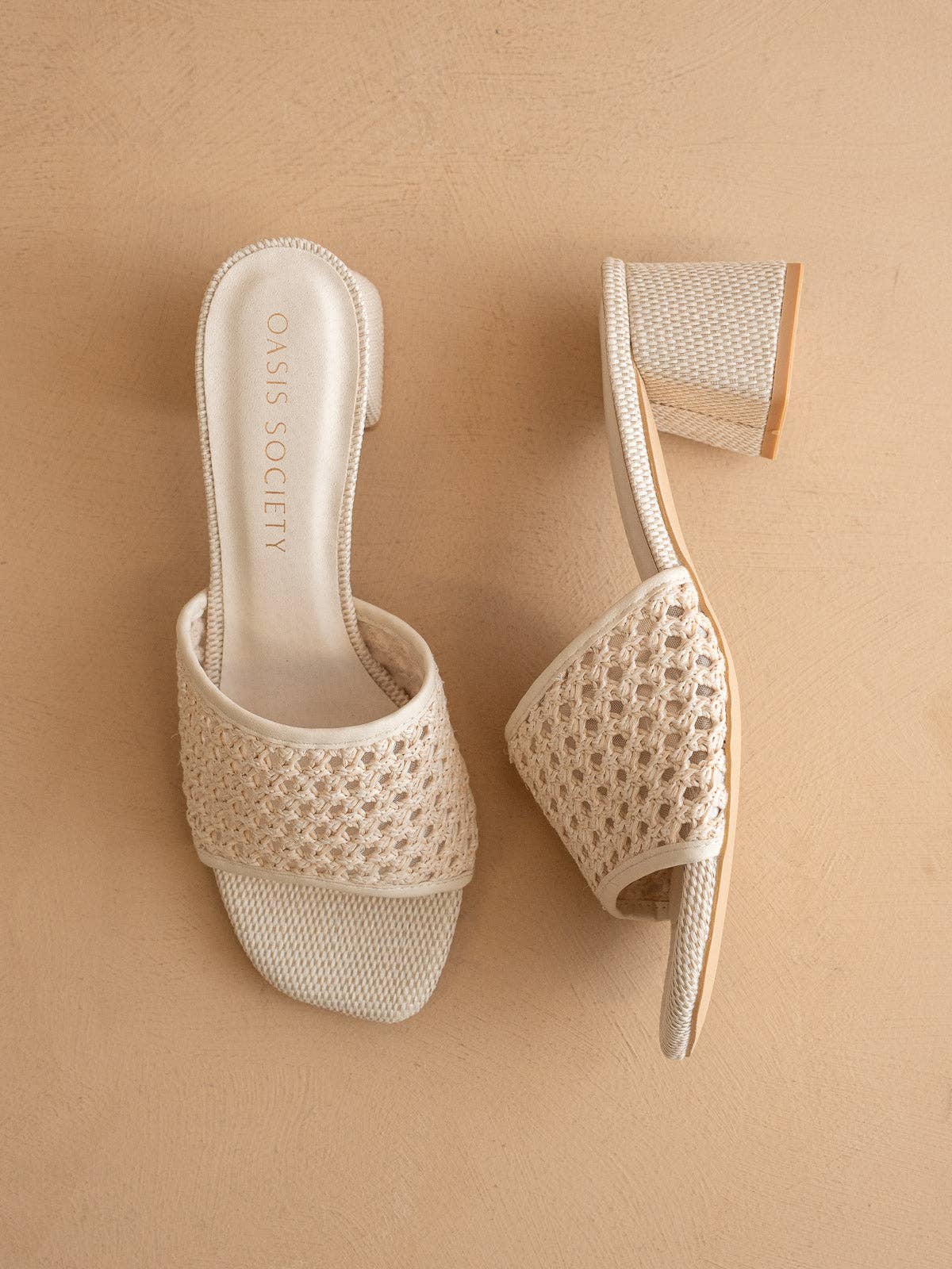 The Sharon | Ivory Textured Raffia Block Heel Slide Sandal