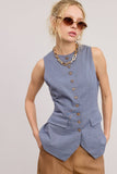 Linen Long-Line Buttoned Vest