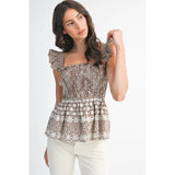 GINGHAM SMOCKED PEPLUM TOP