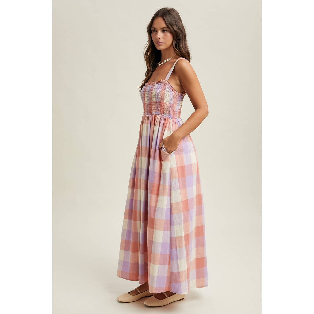 MULTICOLOR PLAID MIDI DRESS