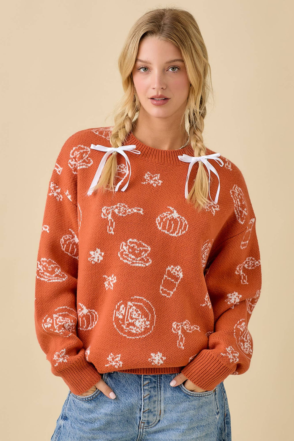 Pumpkin Spice Printed Long Sleeve Sweater
