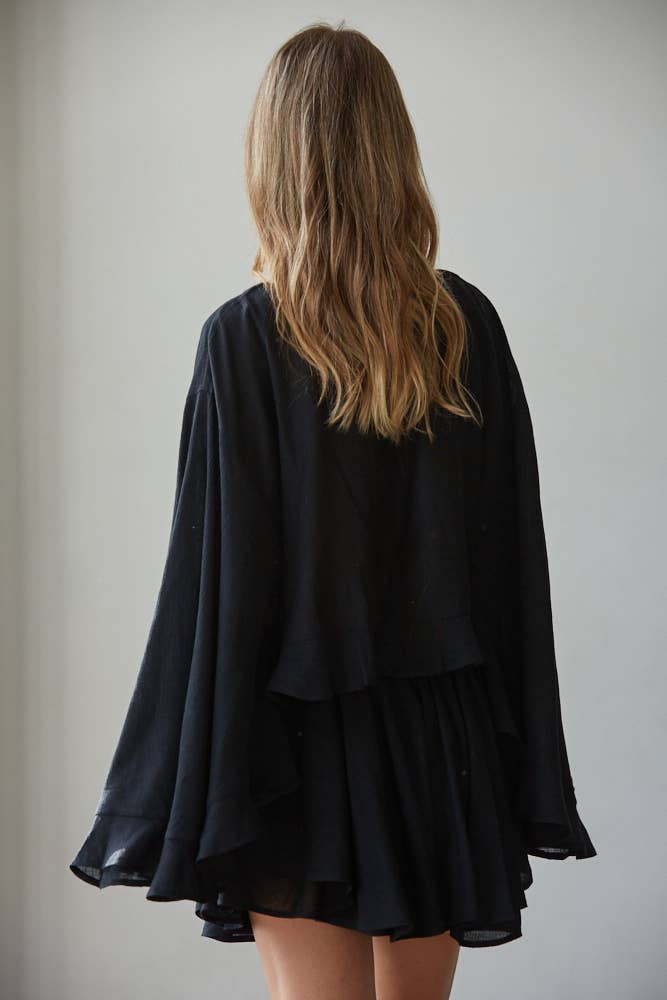 Woven Rayon Nylon Round Neck Long Sleeve Top