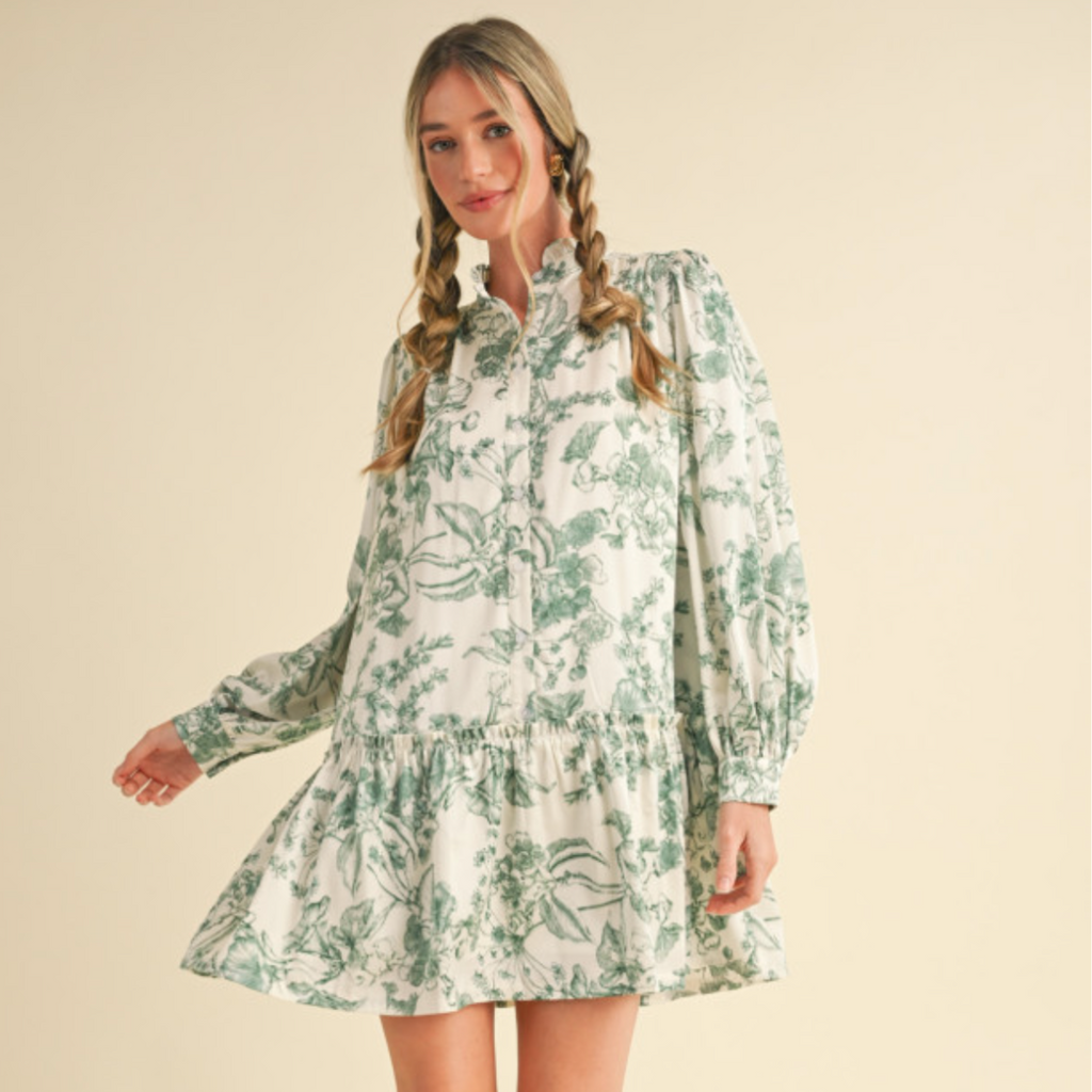 Floral Print Drop Waist Mini Dress- CLEARANCE