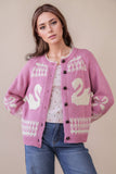 12W3463N-Oversized Graphic Casual Knit Sweater Cardigan