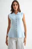 Sleeveless Button-Down Collared Top Vest