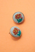 EMBROIDERY FLORAL GOLD EDGE STUD EARRINGS