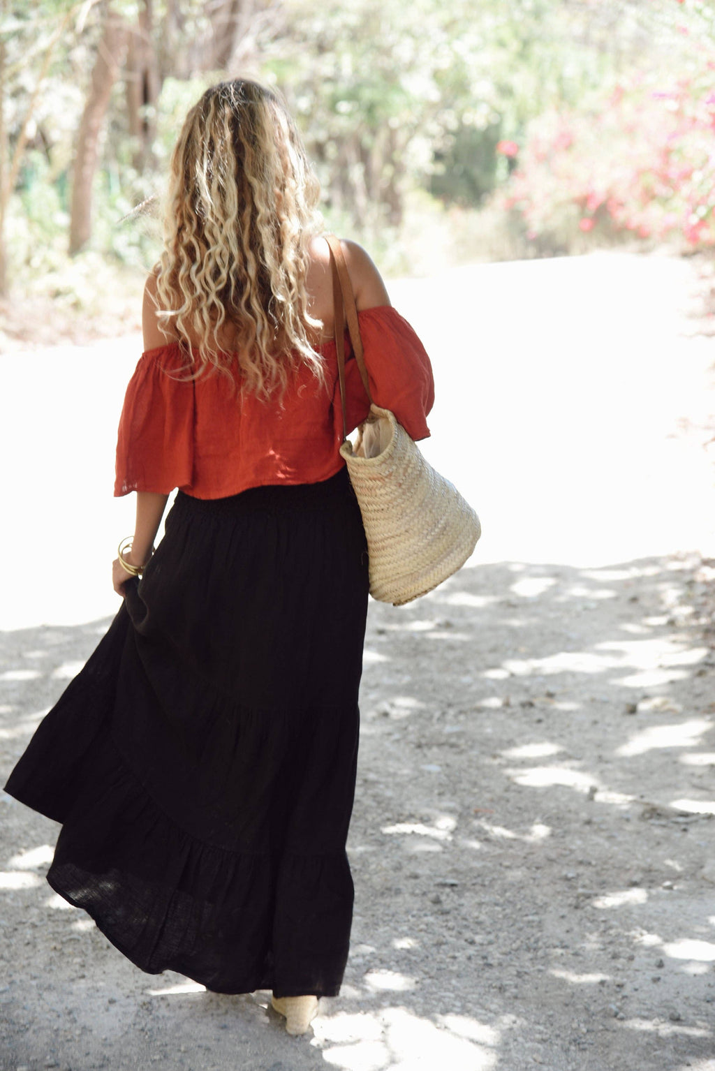 Florence Linen Tiered Skirt – Noir