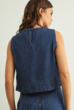 PINSTRIPED DENIM SLEEVELESS TOP