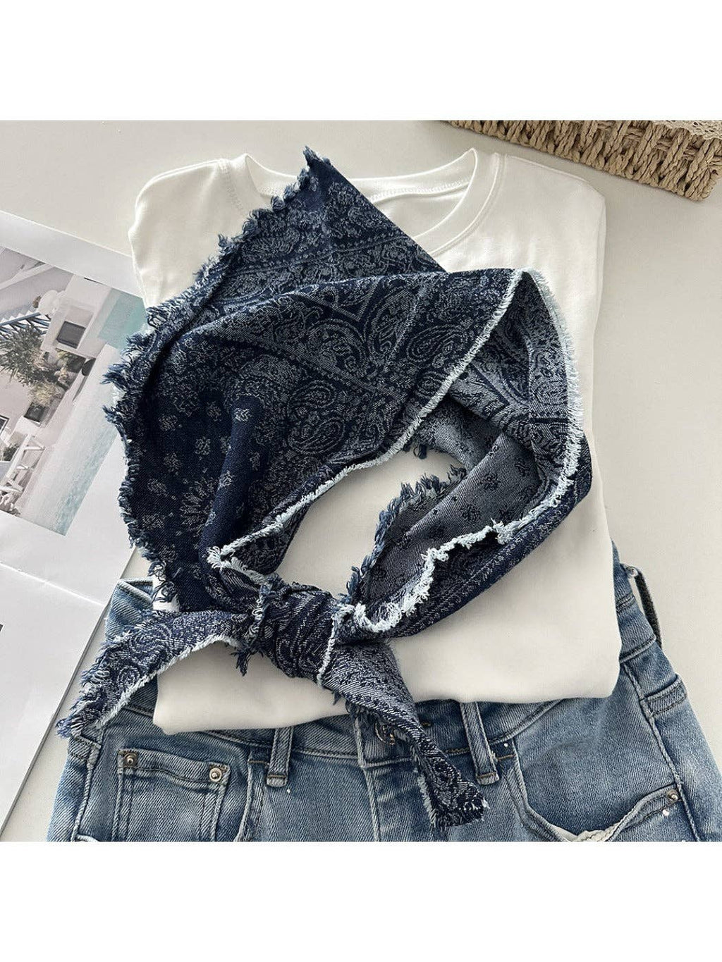 Unisex Vintage Frayed Triangle Scarf