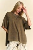 WASHED CREW NECK DROPPED DOLMAN SLEEVES TOP