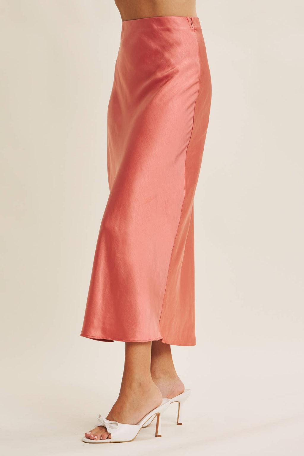 THICK SILKY SATIN BIAS CUT MAXI SKIRT: SPICED APPLE CIDER