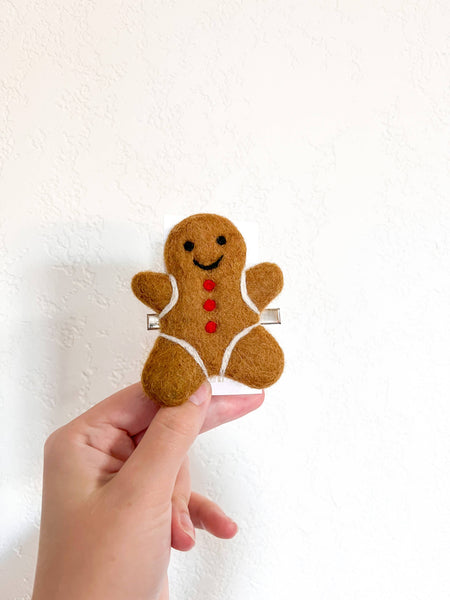 Gingerbread Man Felt Shape Hair Clip