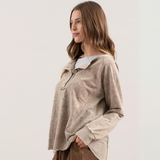 Washed Henley Raglan Long Sleeve Knit Top