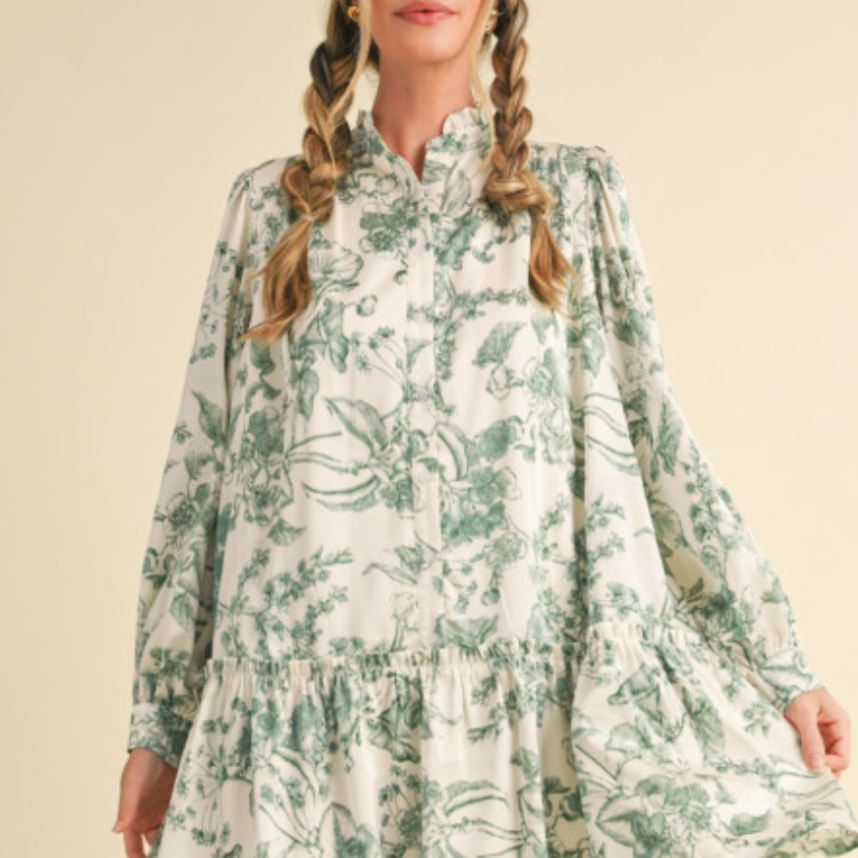 Floral Print Drop Waist Mini Dress- CLEARANCE