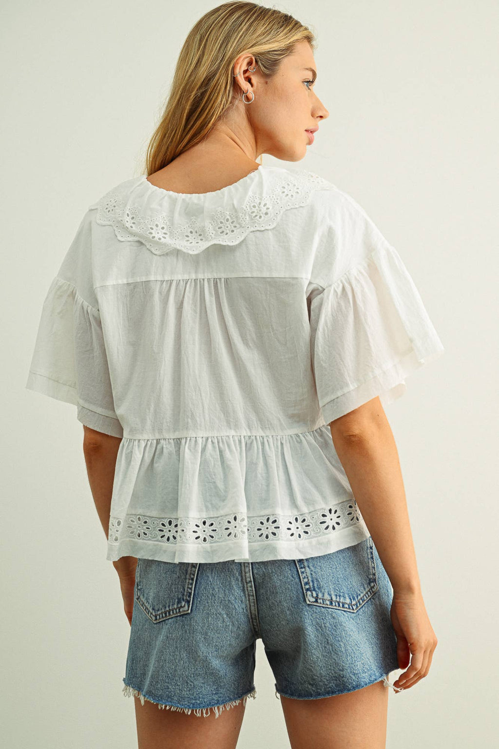 EYELET RUFFLED BLOUSE