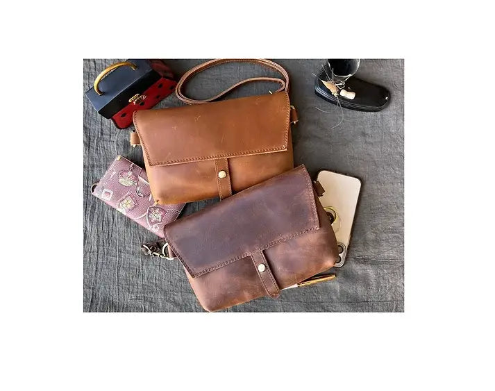 Crazy horse genuine leather crossbody
