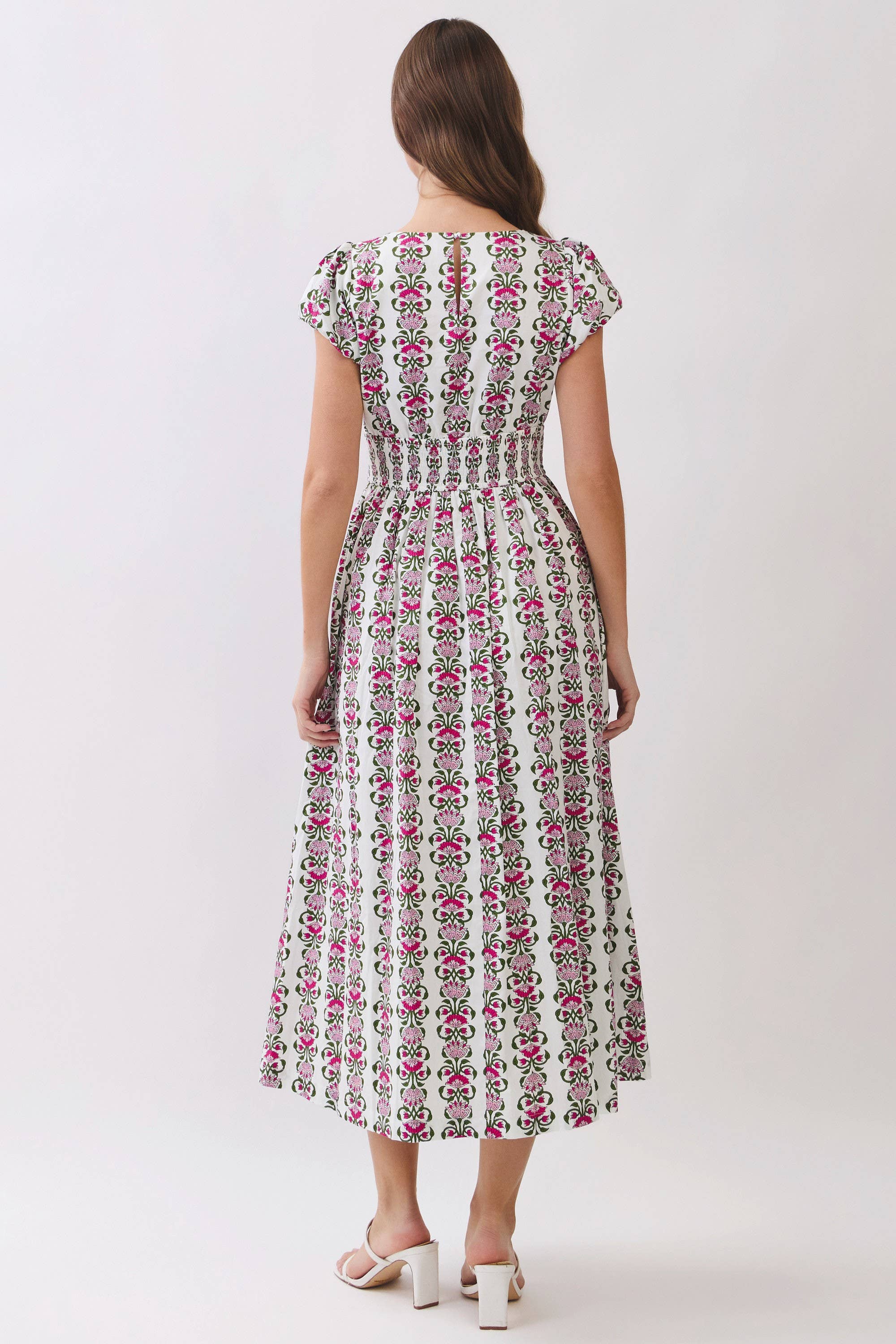 Floral Stripe Smocked Waist Midi Dress