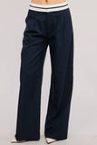 Minimalistic Contrast Waistband Pleated Trouser Pants