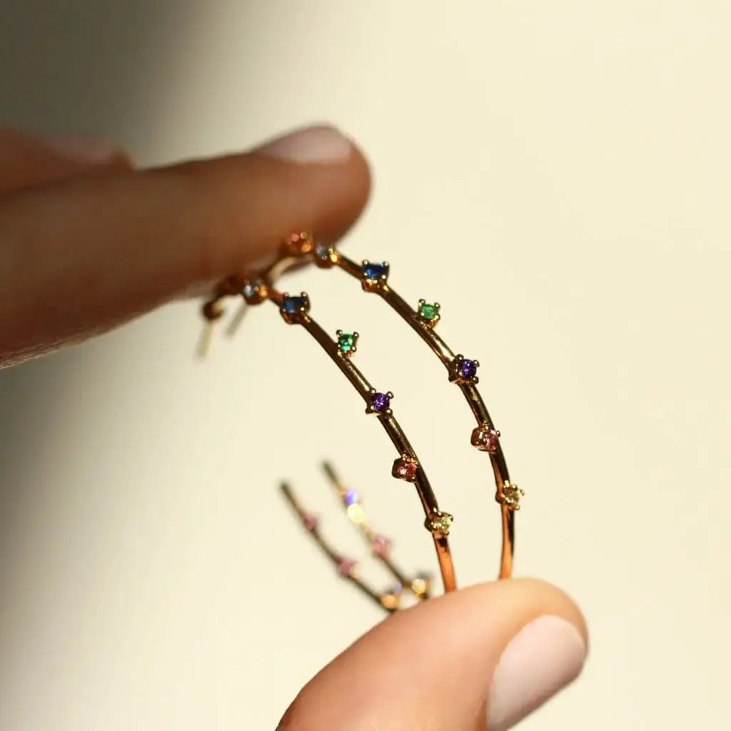 Hoops with Multi Colored Stones